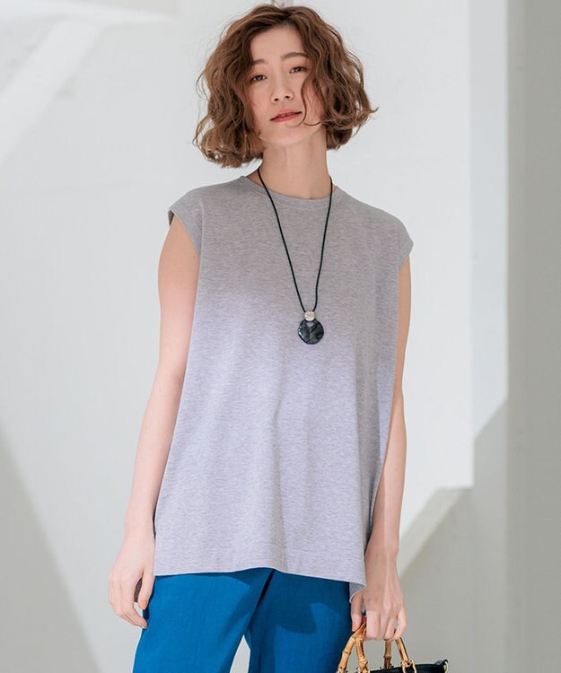 23区 【洗える】スビンハイツイストコットン ノースリーブ ニット ライトグレー系