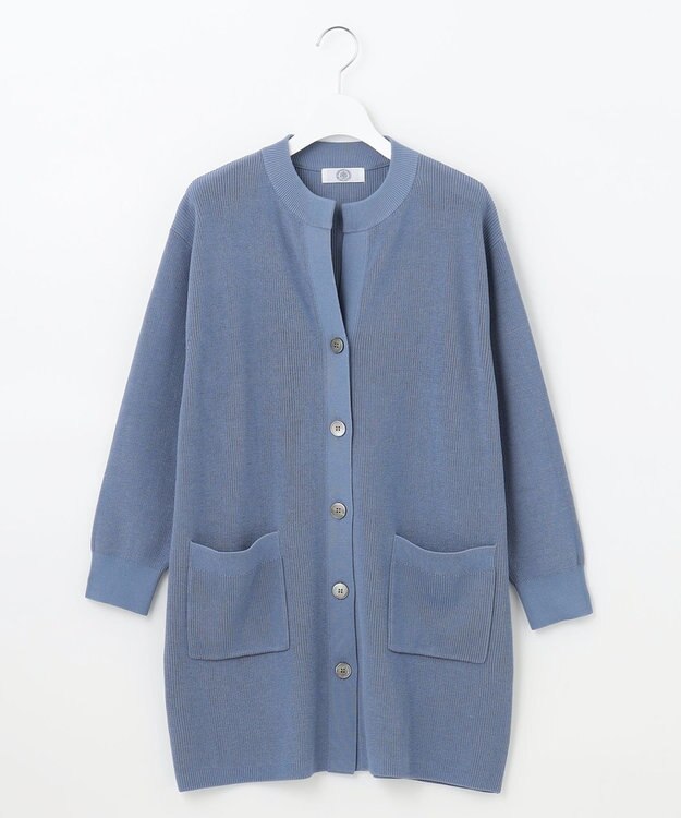 J.PRESS LADIES 【洗える】 ガスコットンアウター キーネック カーディガン ダルブルー系
