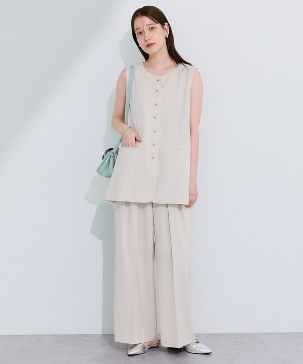 Green Parks クルーネック多釦ジレ Natural