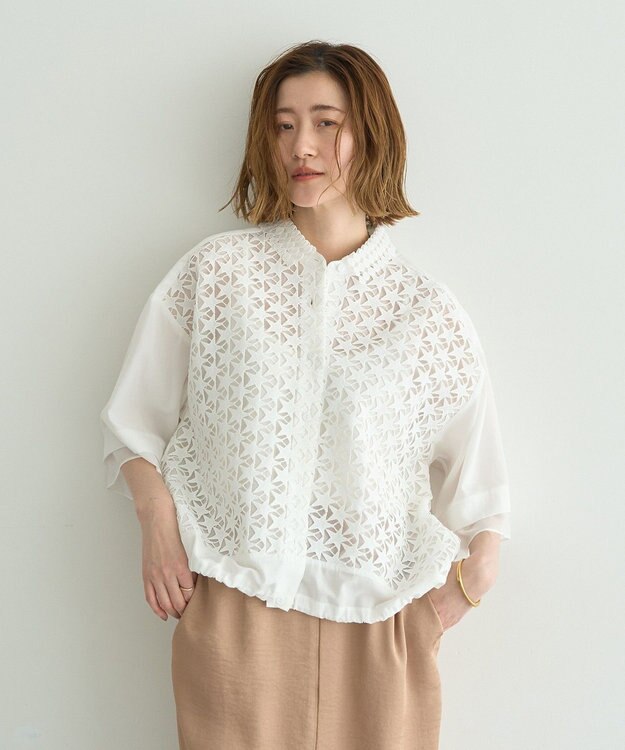 YECCA VECCA レースMIXレイヤードハーフスリーブシャツ White