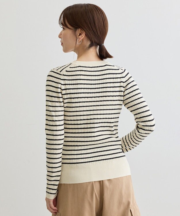 Green Parks プチケーブルクルーネックニットプルオーバー Border