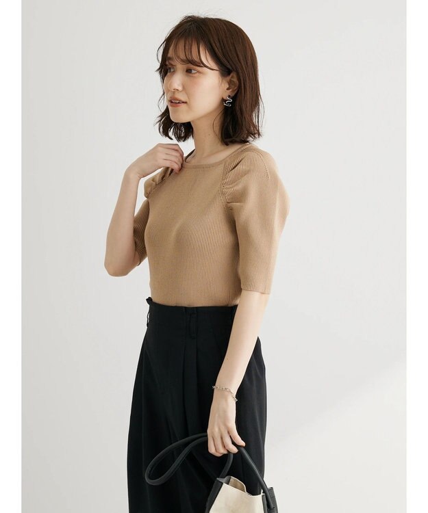 Green Parks 袖ギャザーラグランニットプルオーバー Beige