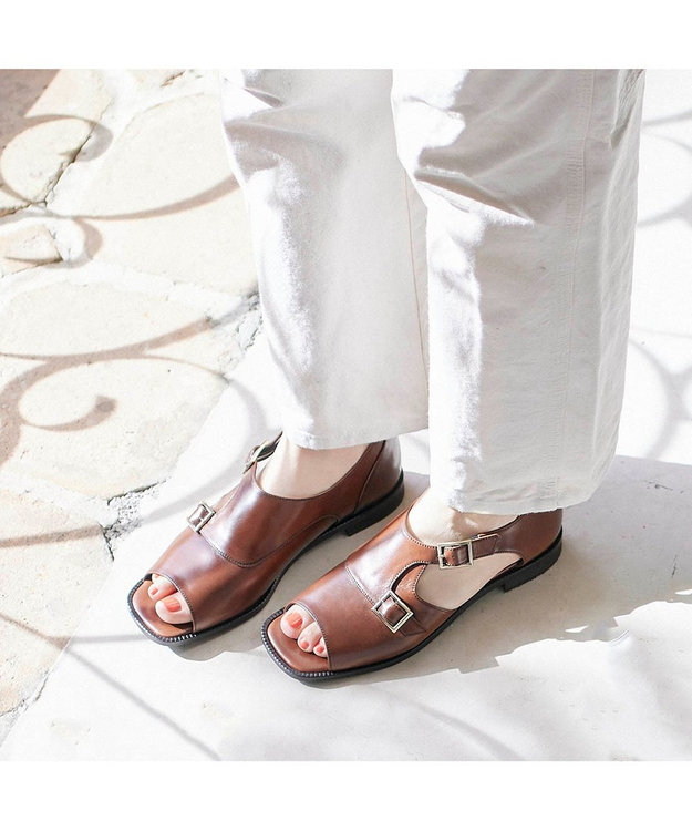 ing <ing>ダブルモンクサイドオープンシューズ ブラウン