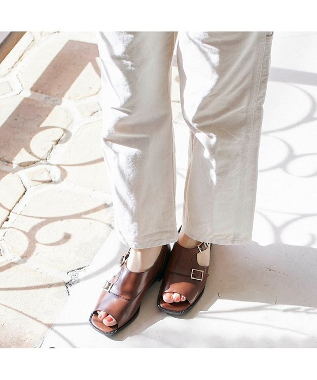 ing <ing>ダブルモンクサイドオープンシューズ ブラウン