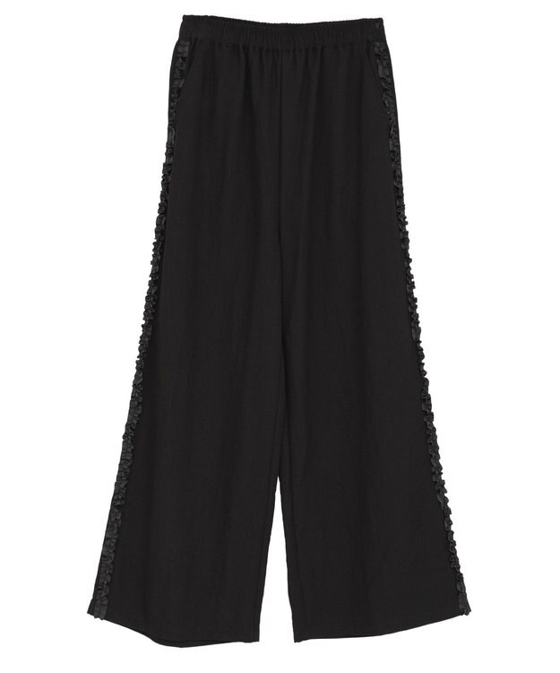 Green Parks ■ESCAR サイドミニフリルワイドパンツ Black