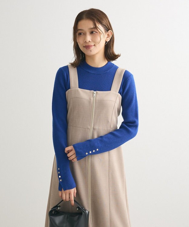 Green Parks もちやわ　袖口釦リブニットプルオーバー Blue