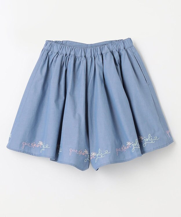 ANY KIDS 刺繍 キュロット デニムブルー×ロゴ