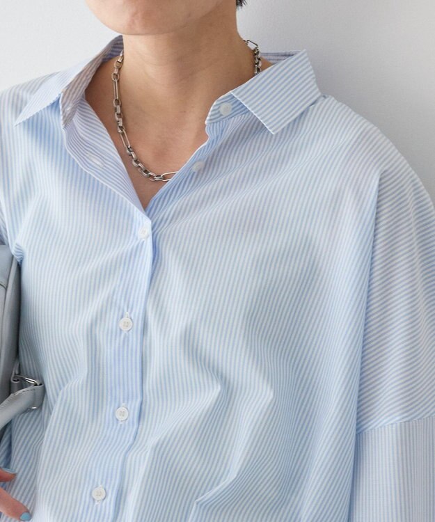 AMERICAN HOLIC シアードローコードシャツ Stripe Sax