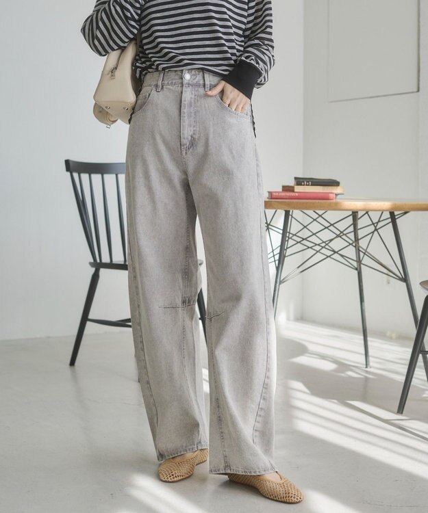 WEGO 【ANGIE VINTAGE】バレルレッグデニムパンツ ライトグレー