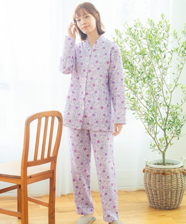 Wing パジャマ 長袖 長ズボン 綿混(本体) あったか レディース EP6013 ウイング／ワコール パープル