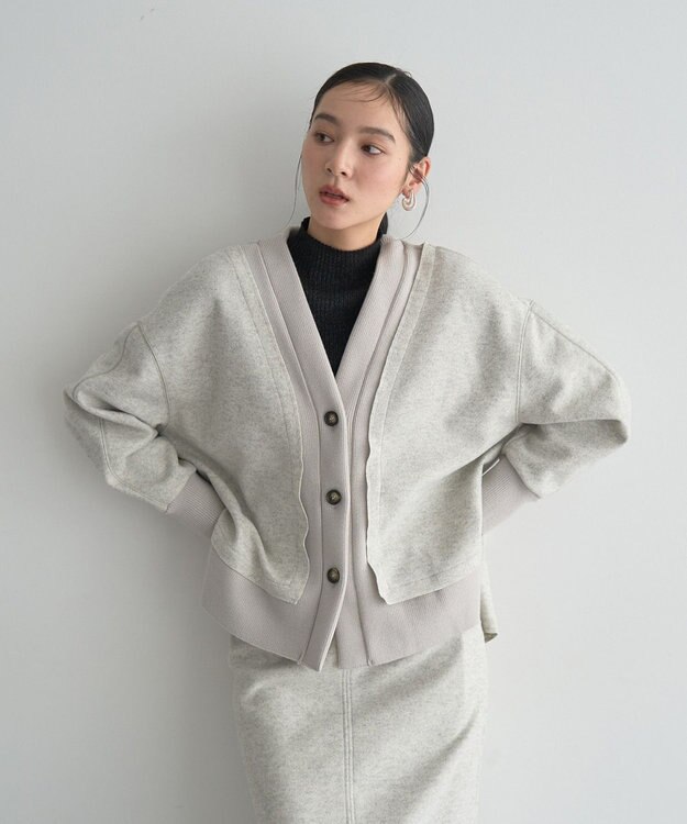 YECCA VECCA ニット切替メルトンVネックカーディガン Gray