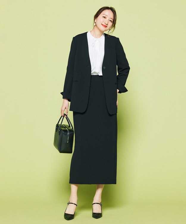 UNFILO BEAUTY MOVE ボタン付き ノーカラージャケット ブラック