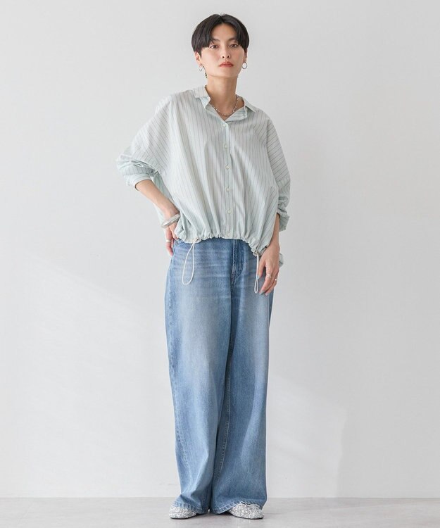 AMERICAN HOLIC シアードローコードシャツ Stripe Green