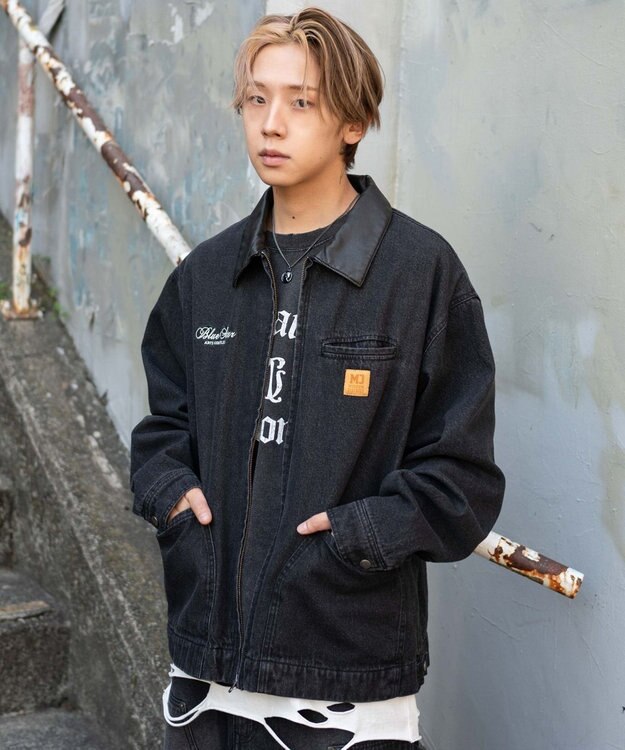 WEGO 【ユニセックス着用ITEM/MLサイズ展開】ワーカーズZIPデニムジャケット デニムブラックソノタ
