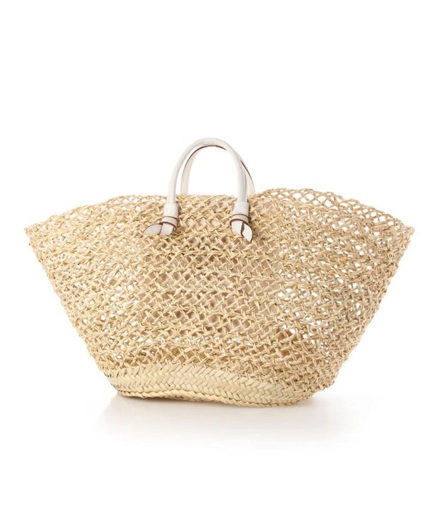 UNBILLION perche モロッコ椰子透かし編み×姫路レザー結びハンドルカゴバッグ アイボリー