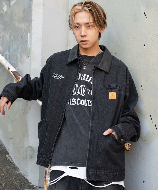 WEGO 【ユニセックス着用ITEM/MLサイズ展開】ワーカーズZIPデニムジャケット デニムブラックソノタ