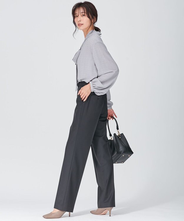 23区 L 【洗える】ヴィンテージ プリント ボウタイ ブラウス サックスブループリント