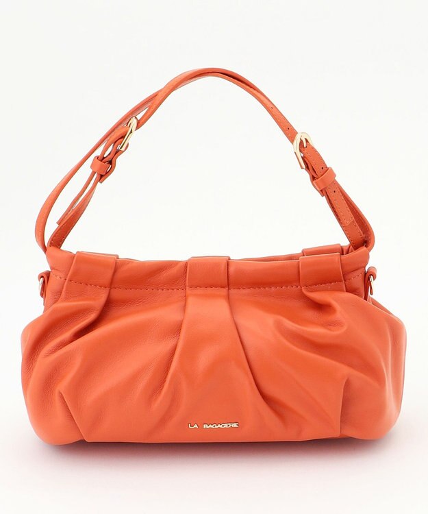 LA BAGAGERIE シープレザー　ギャザーミニバッグ オレンジ