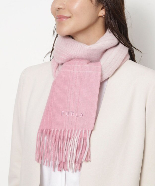 MOONBAT FURLA(フルラ）ウール100％ オンブレー チェックマフラー ピンク