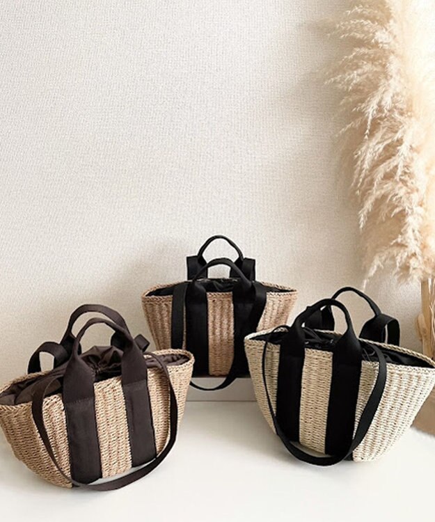 LA BAGAGERIE 【maison vert】 【ペーパー素材・多収納】ダブルハンドルかごバッグ チョコ×ベージュ