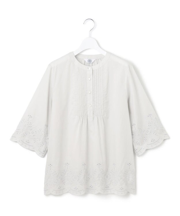 J.PRESS LADIES 【洗える】セルロースライト刺繍 ピンタック ブラウス ライトグレー系