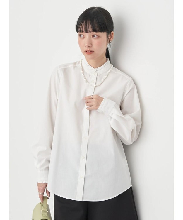 earth music&ecology スタンドフリルシャツ Off White