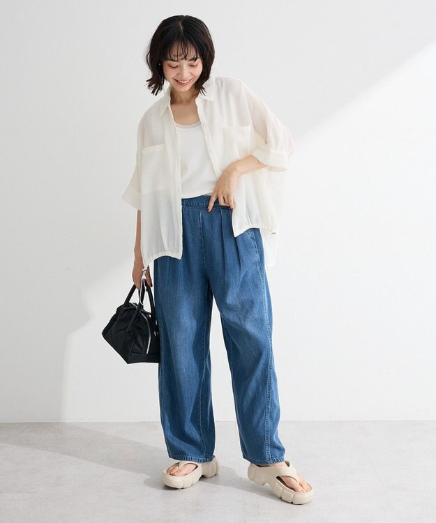 Green Parks 表面感裾ドロスト半袖シャツ Off White