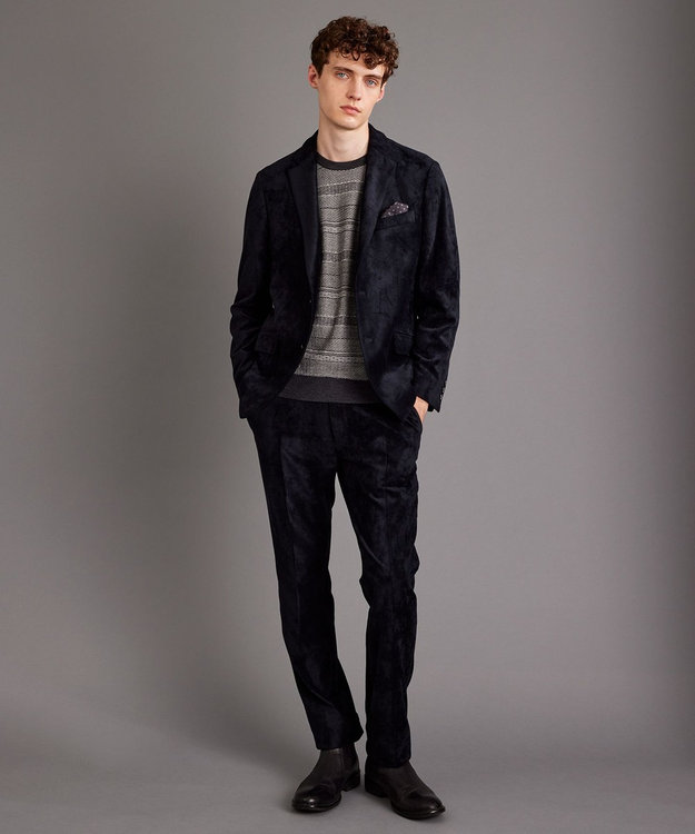 JOSEPH ABBOUD 【キングサイズ・軽量】ブロックベロア ストレッチ ジャケット ブラック系