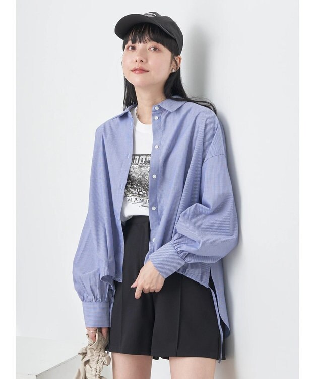 earth music&ecology ＴＲキュプラドロストシャツ Blue