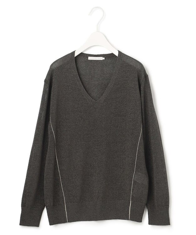ICB 【WEB限定カラーあり・洗える】ペーパーブレンドシャインニット Vネックプルオーバー チャコール系