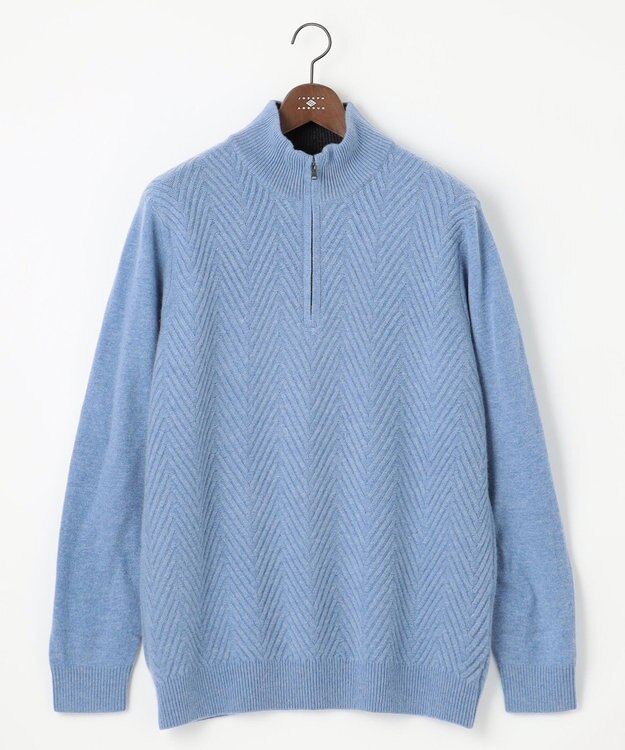 JOSEPH ABBOUD 【キングサイズ】カシミヤブレンド ハイネック ZIP プルオーバーニット サックスブルー系