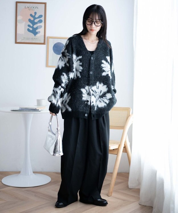 WEGO モヘアライク総柄BIGカーディガン 柄4