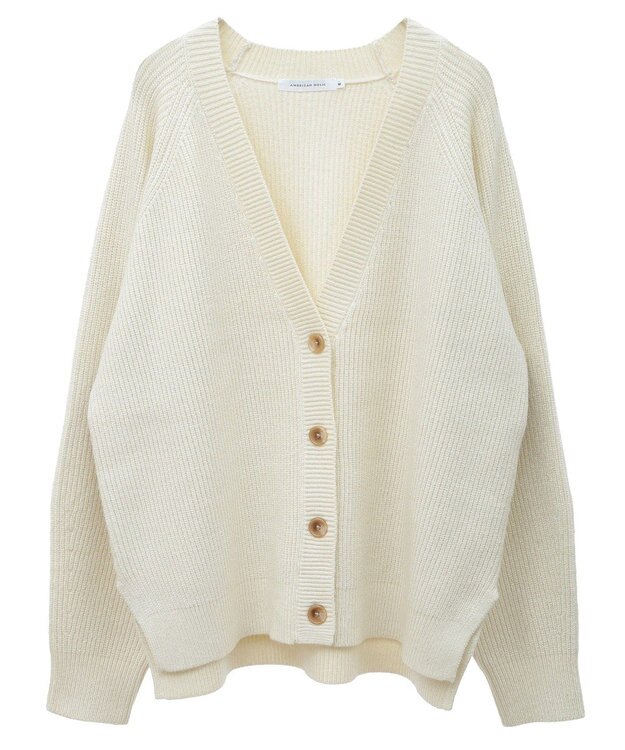 AMERICAN HOLIC バイパチラメ入りＶネック片畦ニットカーディガ Ivory