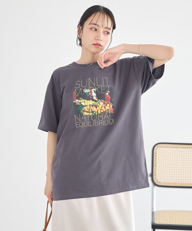 earth music&ecology アソートプリントＴシャツ Charcoal Gray