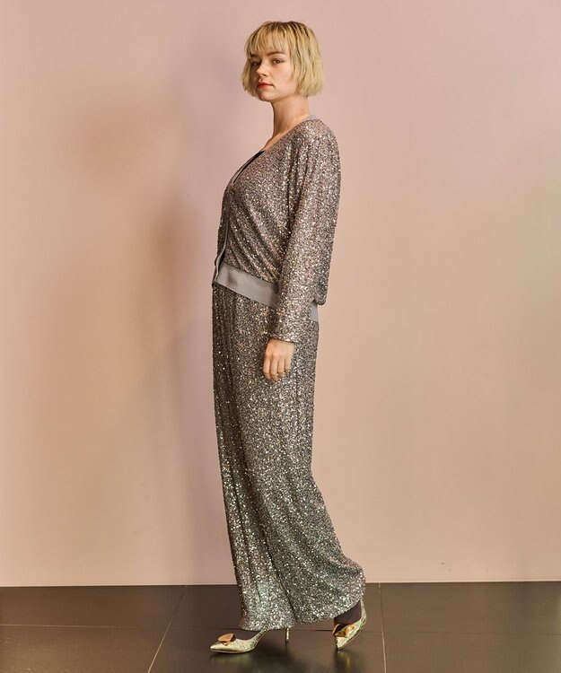 GRACE CONTINENTAL スパンコールニットパンツ グレー