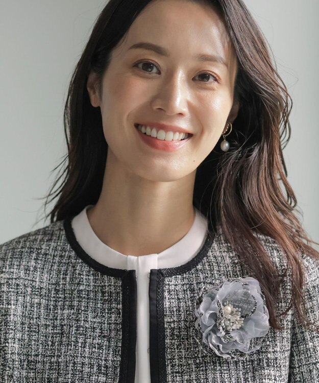 J.PRESS LADIES ツイード コサージュ ブラックミックス系