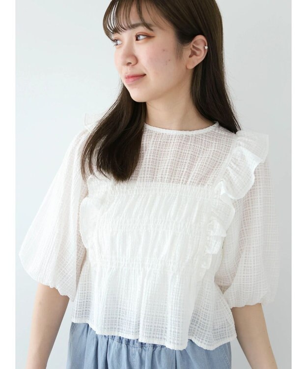 Green Parks ・ＥＬＥＮＣＡＲＥ　ＤＵＥ　シャドーチェックブラウス Off White