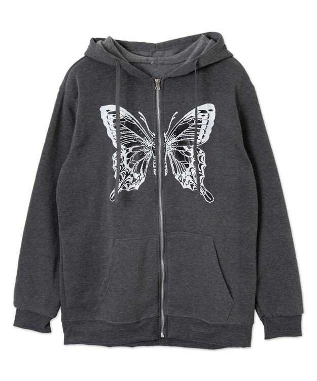 WEGO バタフライBIGZIPパーカー ブラック中濃色