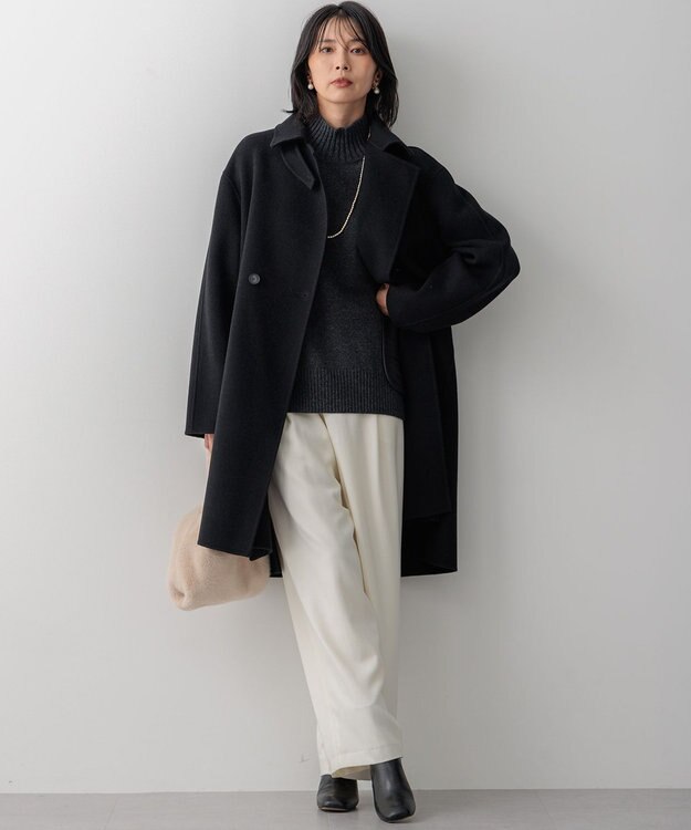 23区 L 【洗える】カシミヤブレンド ハイネック ニット チャコール系