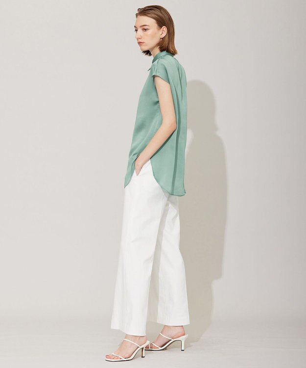 ICB 【接触冷感・洗える】サテンヨウリュウ フレンチスリーブシャツ セラドン系