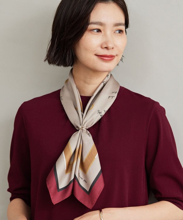 J.PRESS LADIES Vintageプリント スクエア スカーフ ワイン系5