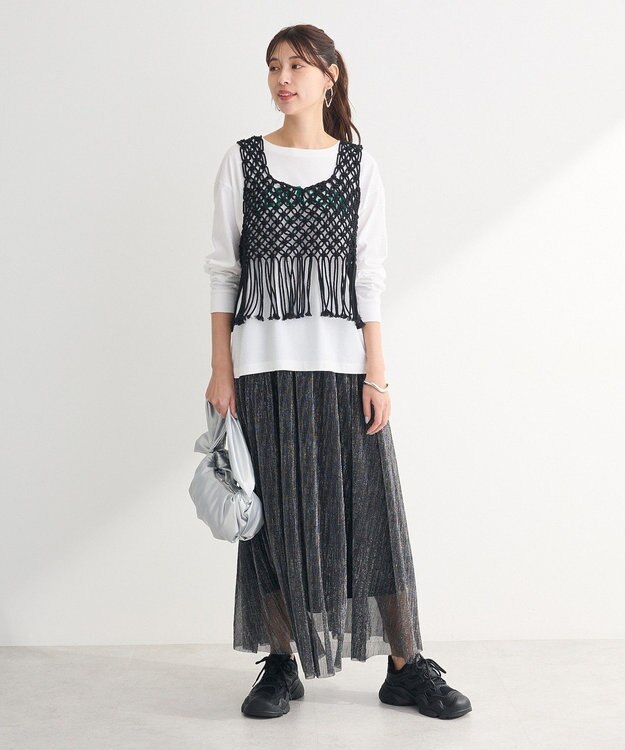 Green Parks ・ＥＬＥＮＣＡＲＥ　ＤＵＥ　ラメプリーツスカート Black