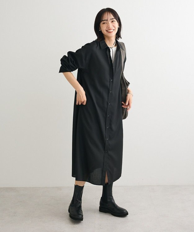 Green Parks ロングシャツワンピース Black