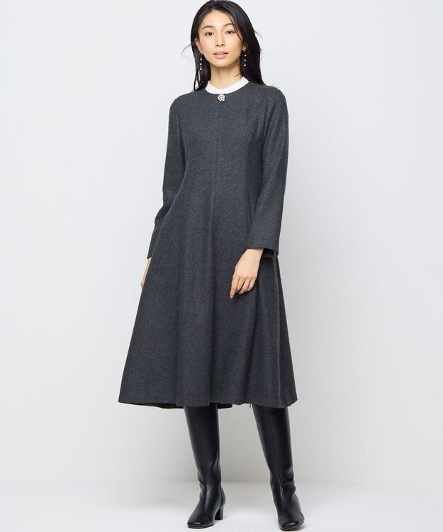 組曲 【2WAY】ラメフラノ フリル襟ワンピース チャコールグレー系