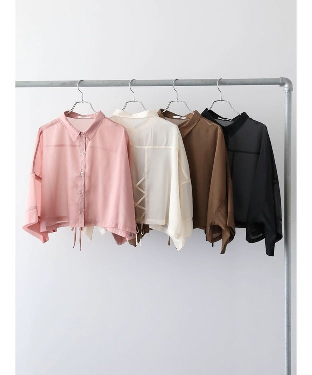 Green Parks ＥＧＯＩＳＴ　５分袖短丈シアーシャツ Pink