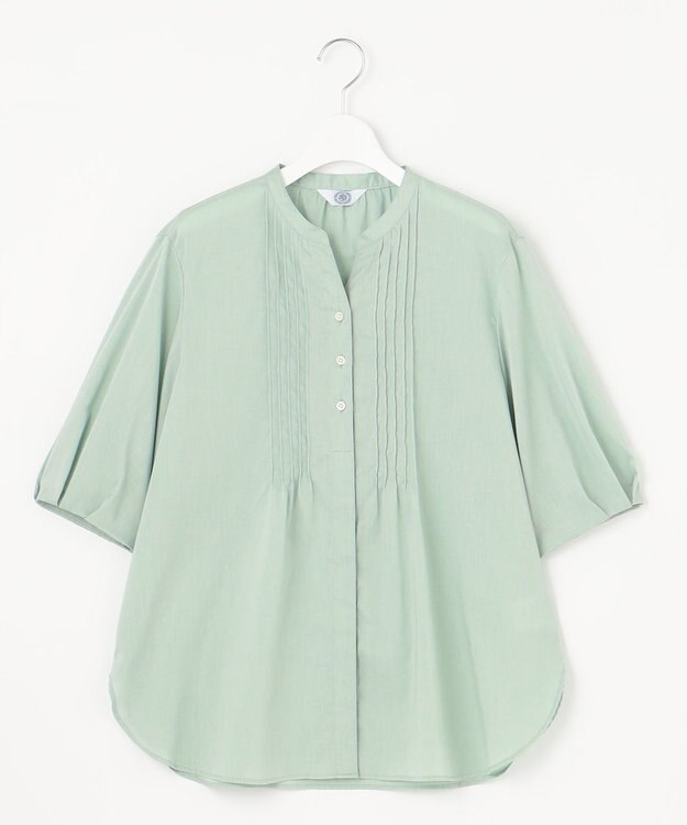 J.PRESS LADIES 【洗える】ラミーポプリン 前開き ブラウス ミント系
