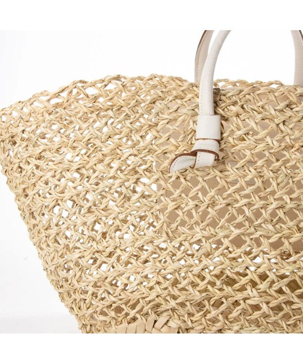 UNBILLION perche モロッコ椰子透かし編み×姫路レザー結びハンドルカゴバッグ アイボリー