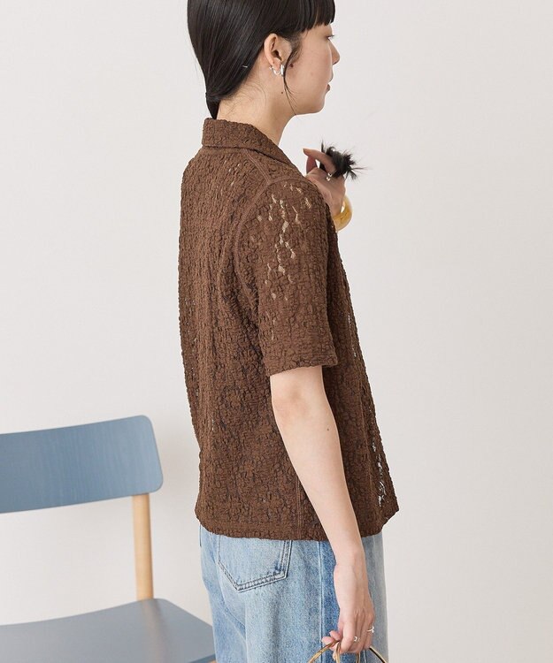 AMERICAN HOLIC 半袖襟付きレースカーディガン Brown