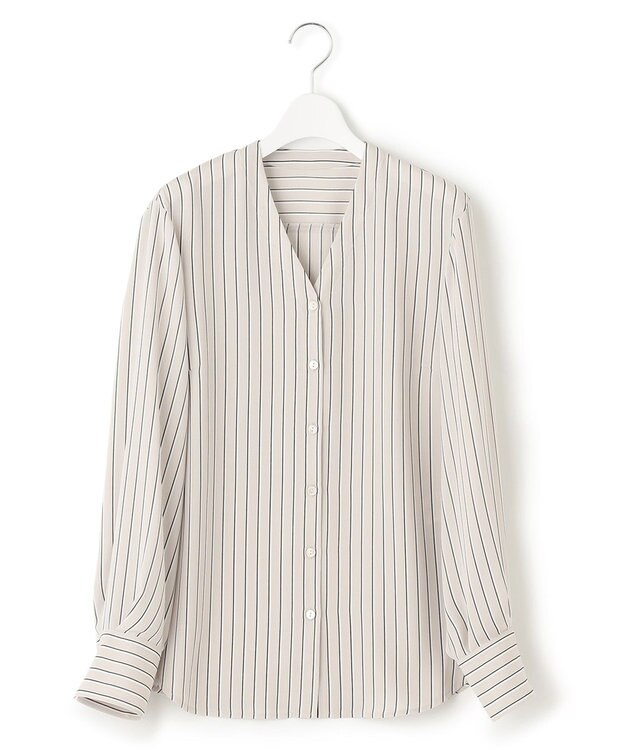 23区 S バックサテンアムンゼン ストライプ プリント ブラウス ベージュストライプ