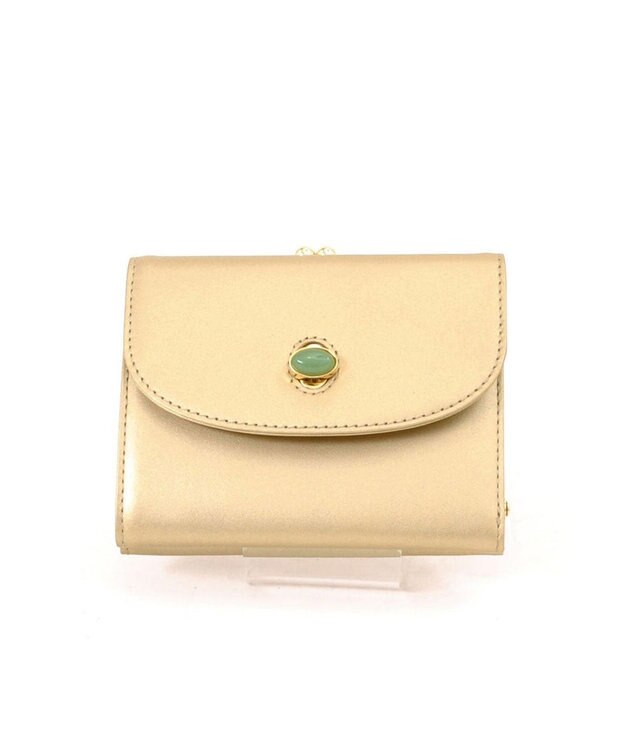 UNBILLION ペルケ perche ジェムストーンヒネリかぶせ二つ折り財布 ゴールド